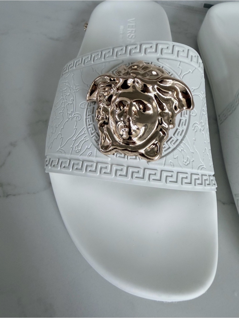 Versace White Slides with Gold Medusa Plaques size 11 - Picture 10 of 16
